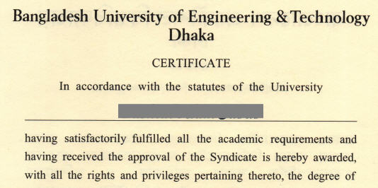 Englischsprachiges Universitätszeugnis